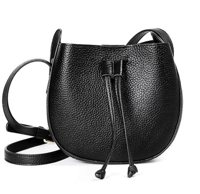 Stylish Soft Leather Half Circle Mini Bucket Tassel Crossbody