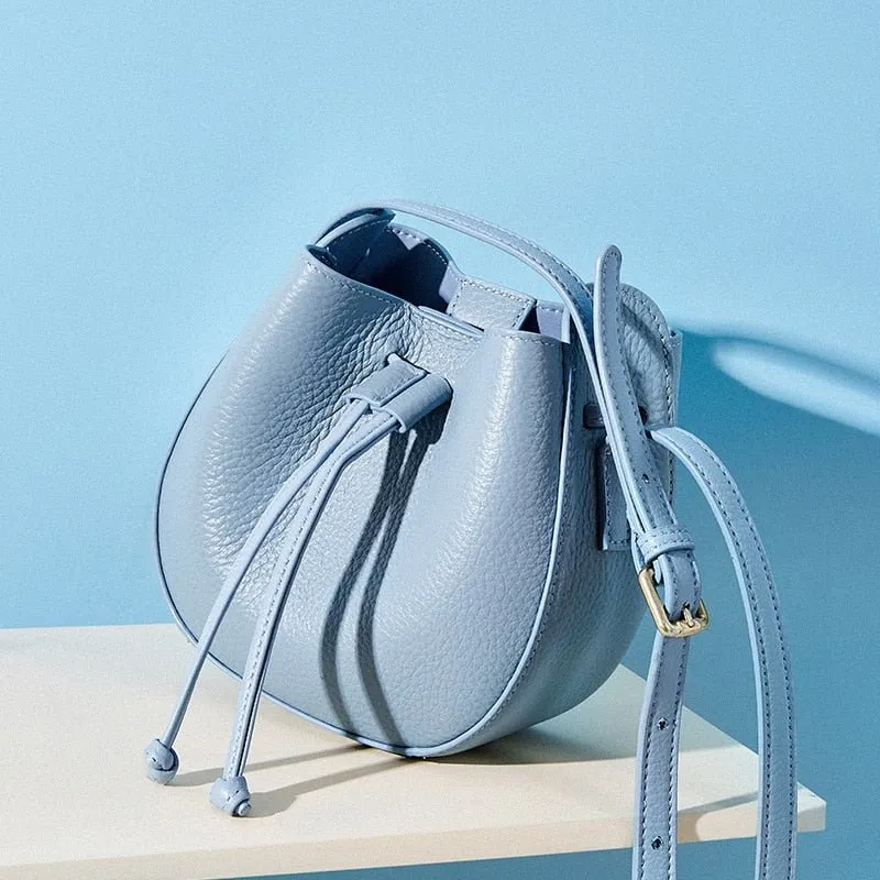 Stylish Soft Leather Half Circle Mini Bucket Tassel Crossbody