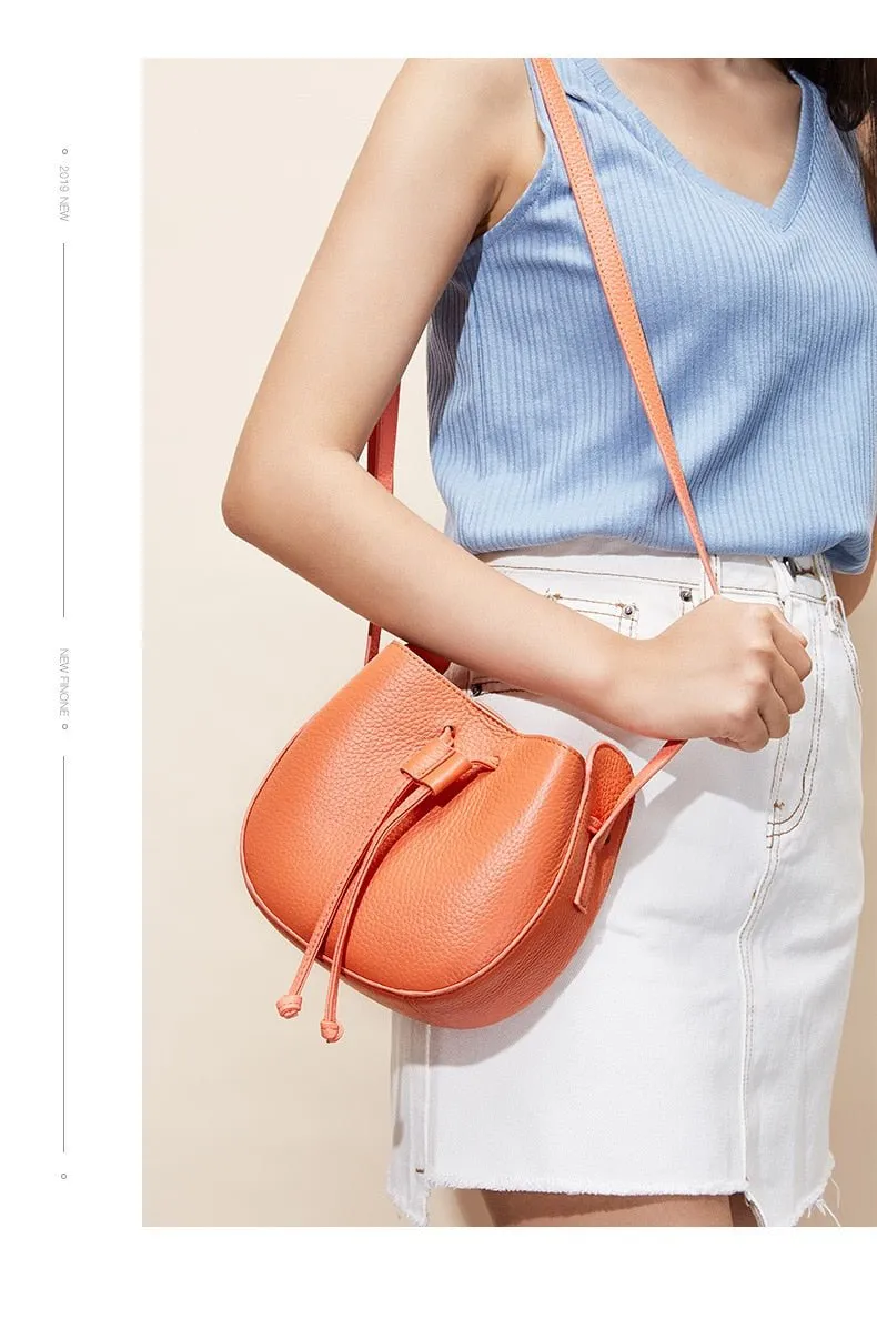 Stylish Soft Leather Half Circle Mini Bucket Tassel Crossbody