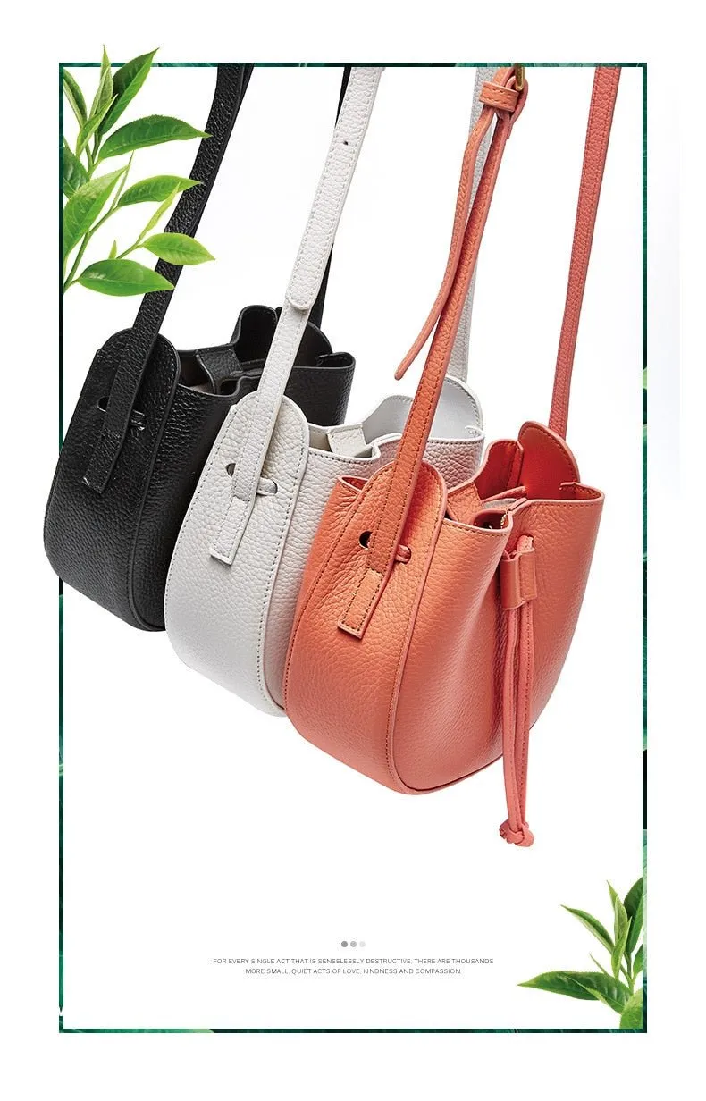Stylish Soft Leather Half Circle Mini Bucket Tassel Crossbody