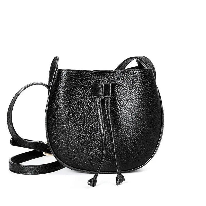Stylish Soft Leather Half Circle Mini Bucket Tassel Crossbody