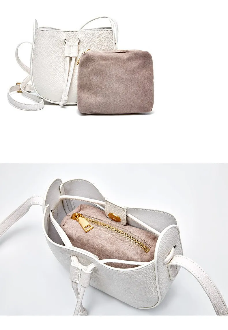 Stylish Soft Leather Half Circle Mini Bucket Tassel Crossbody