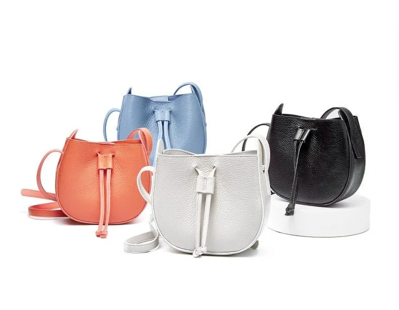 Stylish Soft Leather Half Circle Mini Bucket Tassel Crossbody