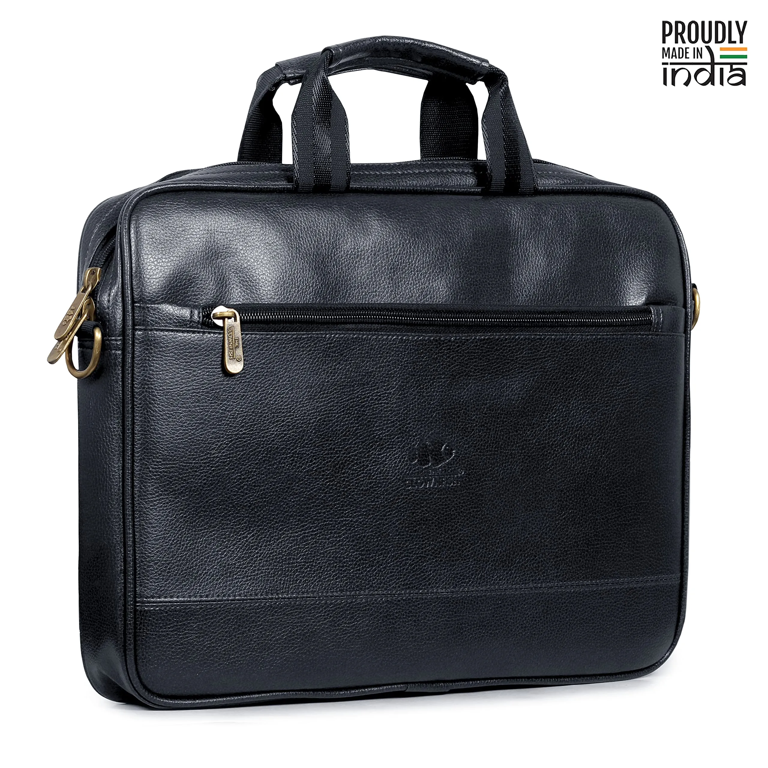 THE CLOWNFISH Unisex Biz Faux Leather 14 Inch Laptop Messenger Bag Briefcase (Tan)