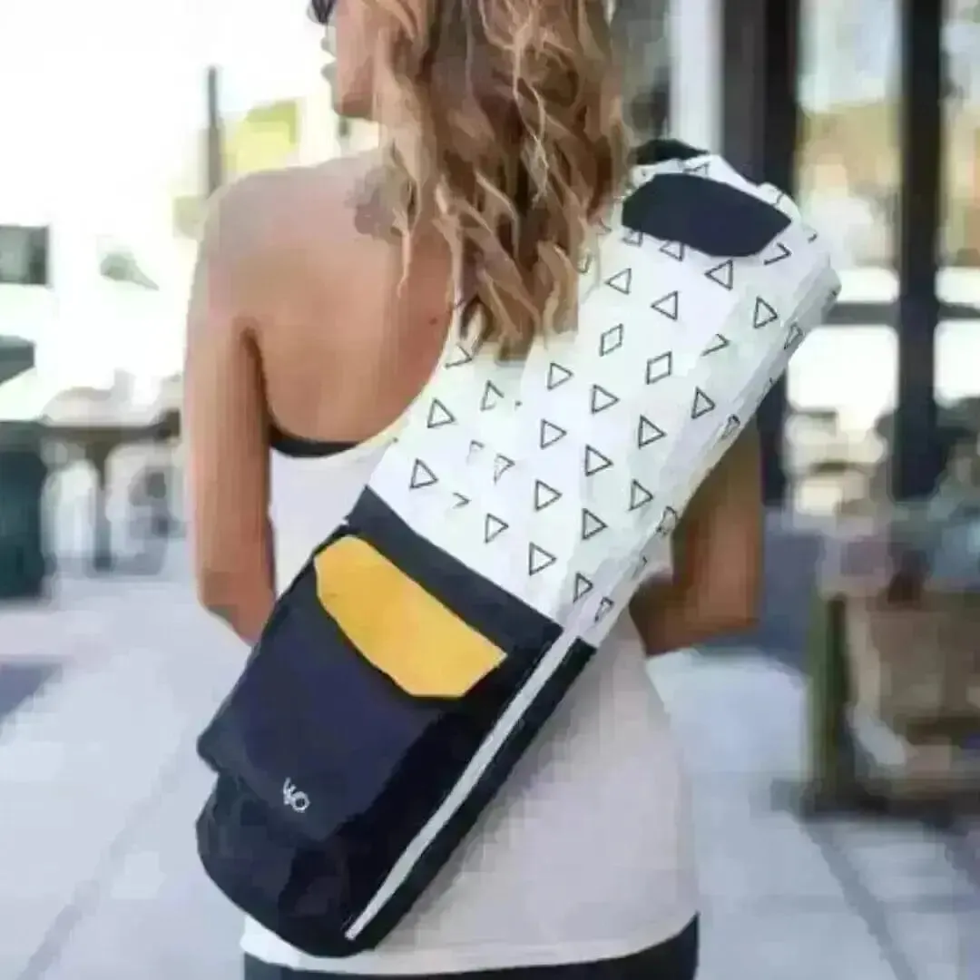 Yoga Mat Bag Fair Trade Certified Organic Cotton - White / Black Triangle