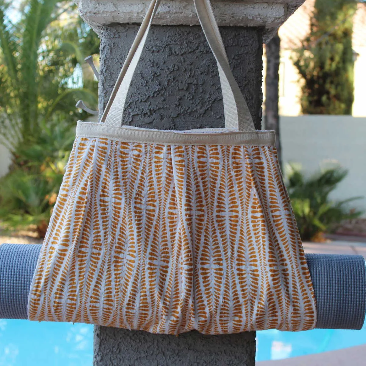 Yoga Mat Bag | Kantha Quilt | Mustard Yellow on White