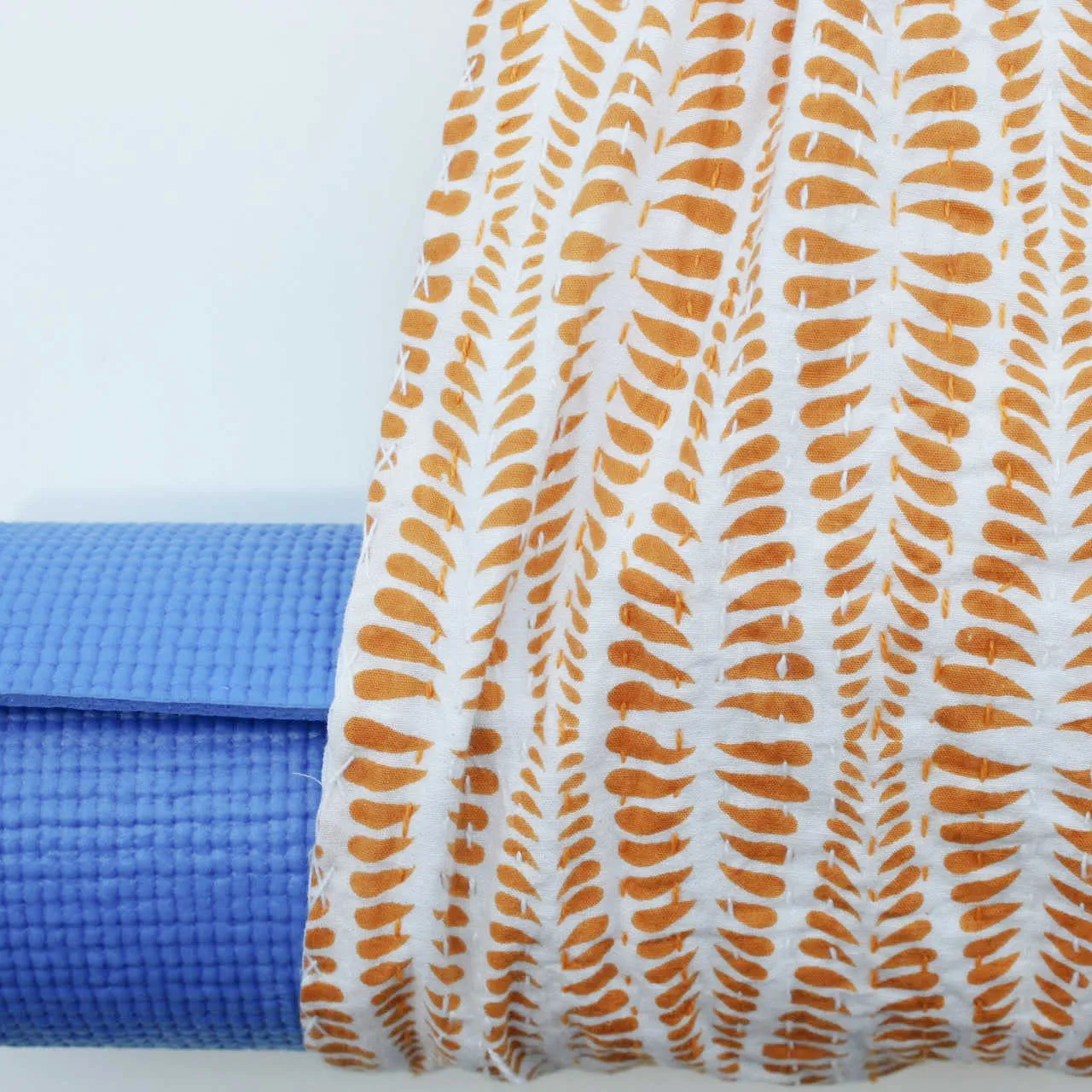 Yoga Mat Bag | Kantha Quilt | Mustard Yellow on White