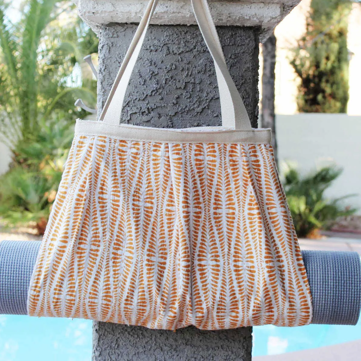Yoga Mat Bag | Kantha Quilt | Mustard Yellow on White